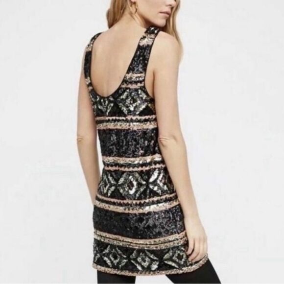 Free People NWT Metallic Geometric gold black blush Sequin Dress Xs/S ($350) - Picture 5 of 14